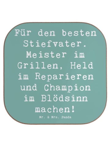 Mr. & Mrs. Panda Coaster Spruch Bester Stiefvater mit Spruch in Meeresbrise