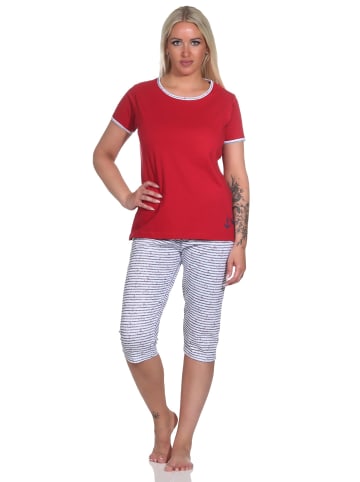 NORMANN Capri Pyjama kurzarm Schlafanzug Hose in rot