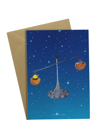 Mr. & Mrs. Panda Grußkarte Sternzeichen Waage ohne Spruch in Sternenhimmel Blau