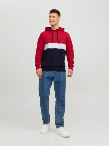 Jack & Jones Kapuzenpullover mit Print Design Sweater Hoodie JJEREID in Rot