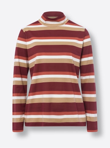 Sieh an! Stehkragen-Shirt in dunkelrot-camel-geringelt