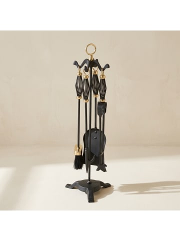 relaxdays 5-tlg. Kaminbesteck Set in Schwarz/ Gold