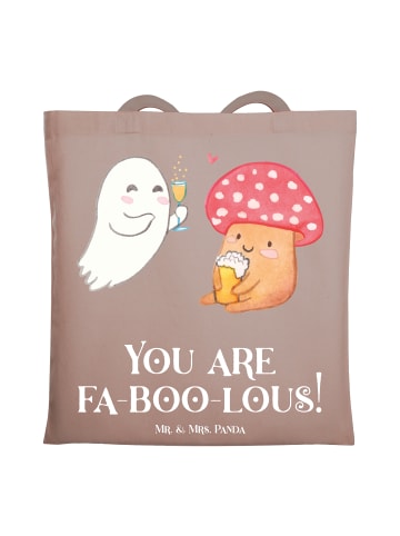 Mr. & Mrs. Panda Tragetasche Halloween Zauber mit Spruch in Braun Pastell