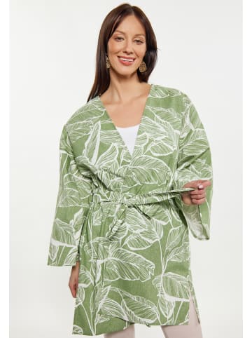 Usha Damen Kimono in Grün Wollweiss