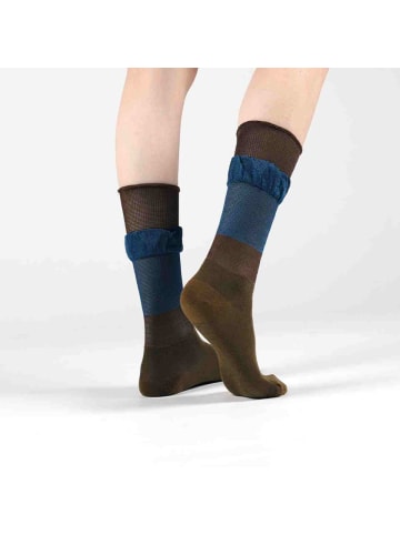 MUNADUNA 3er-Set Seidenglanz RüschensockenSocken in Schwarz/Braun/Grau