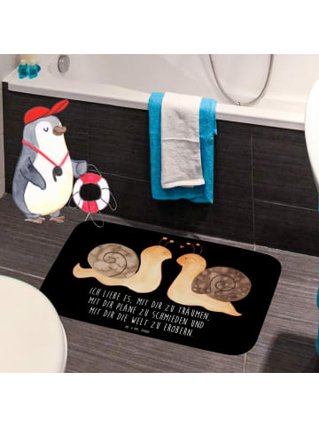 Mr. & Mrs. Panda Badematte Schnecken Liebe mit Spruch in Schwarz
