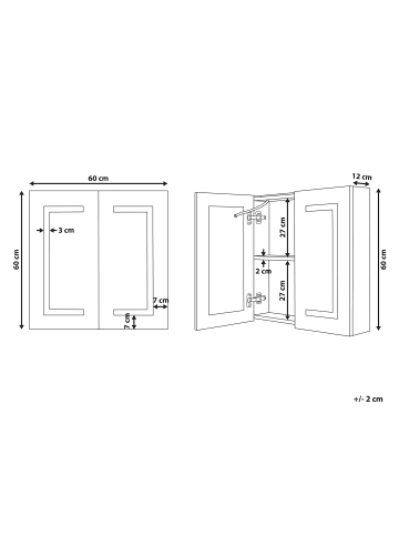Beliani Bad-Spiegelschrank MAZARREDO in Weiß/Silber - (W) 60 x (H) 60 x (L) 12 cm