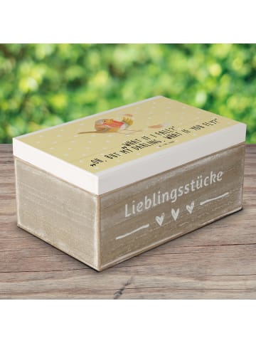 Mr. & Mrs. Panda Holzkiste Rotkehlchen Federn mit Spruch in Gelb Pastell