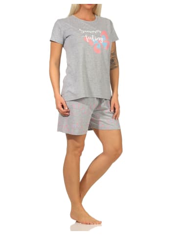 NORMANN Kurzarm Shorty Schlafanzug Pyjama Schmetterlings - 66914 in grau