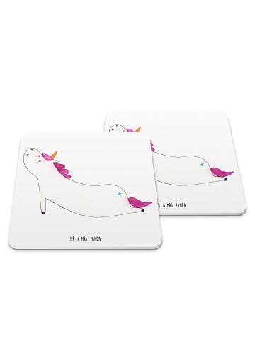 Mr. & Mrs. Panda Gläseruntersetzer Einhorn Yoga ohne Spruch in Weiß