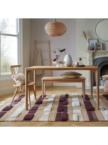 KADIMA DESIGN Teppich Hoch-Tief Struktur Gestreift, Patchwork-Optik, Fransen in Natur-Lila