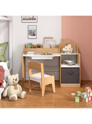 COSTWAY Schreibtisch Kinder mit Stuhl in Hellbraun