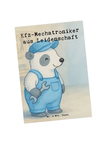 Mr. & Mrs. Panda Postkarte Kfz-Mechatroniker Leidenschaft Design... in Weiß