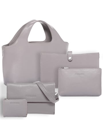 FEYNSINN Leder-Add On Handtasche echt Leder Henkel groß Laptop-Hülle hell-grey in hellgrau