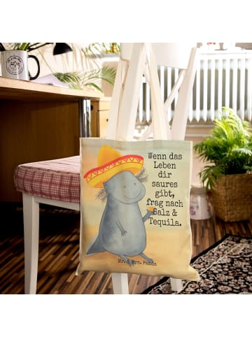 Mr. & Mrs. Panda Taschen Shopper Axolotl Tequila Design mit Spruch in Weiß