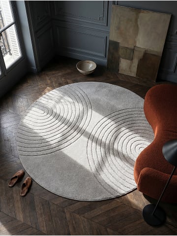 KADIMA DESIGN Teppich rund Geometrisch pflegeleicht Wohnzimmer Schlafzimmer Flur in Grau
