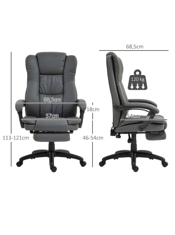 Vinsetto Bürostuhl mit Massagefunktion-68,5B x 68,5T x 113-121H cm-Dunkelgrau
