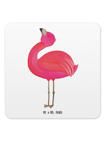 Mr. & Mrs. Panda Glasuntersetzer Flamingo Stolz ohne Spruch in Weiß