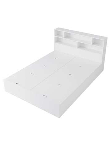 ABRIHOME Doppelbett Massivholzbett mit USB-Anschluss und Stauraum 140x200cm in Weiß