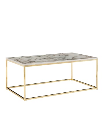 KADIMA DESIGN Couchtisch in Marmor-Optik mit Metallbeine, rechteckig, 100x60x40 cm in Weiß
