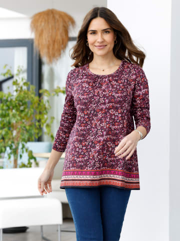 Sieh an! Longshirt in schwarz-burgund-bedruckt