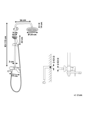 Beliani Wannenarmaturen GURARA in Silber - (W) 23 x (H) 83 x (L) 36 cm