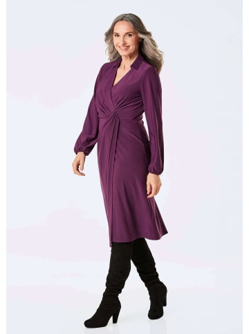 GOLDNER Elegantes Jerseykleid mit V-Ausschnitt in aubergine