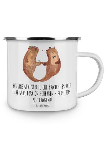 Mr. & Mrs. Panda Emaille Tasse Scherben Polterabend mit Spruch in Weiß