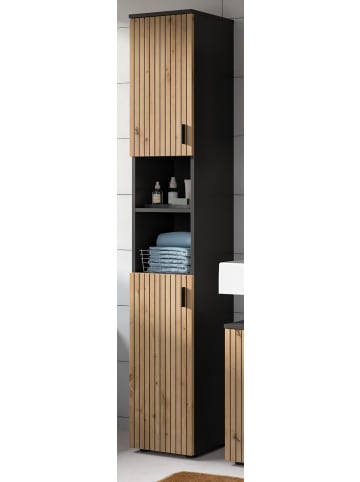 Inn.Furn Hochschrank Eiche Artisan, grau 30 x 192 cm, Badschrank mit 6 Fächern