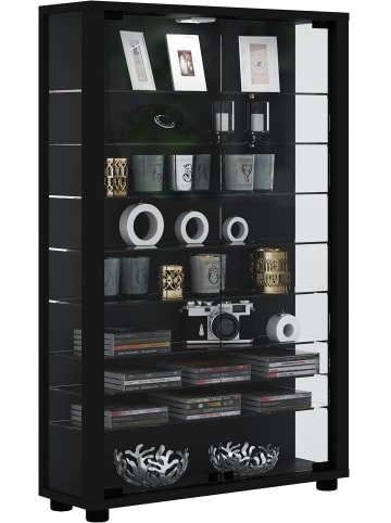 VCM  Holz Glas Stand Vitrine Lumo Mini in Schwarz