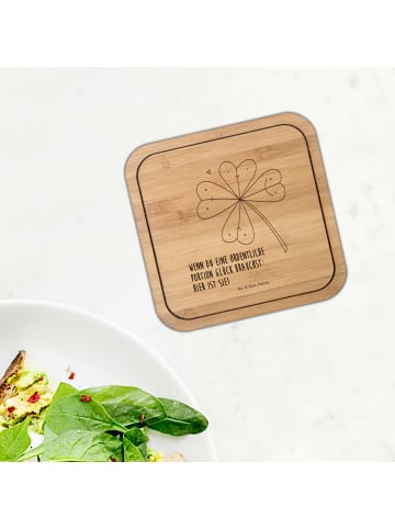 Mr. & Mrs. Panda Tassenuntersetzer Blume Kleeblatt mit Spruch in Transparent