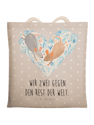 Mr. & Mrs. Panda Einkaufstasche Mäuse Herz mit Spruch in Grau Pastell