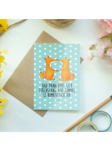 Mr. & Mrs. Panda babykarte Füchse Liebe mit Spruch in Türkis Pastell
