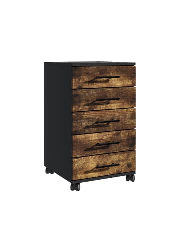 relaxdays Rollcontainer in Schwarz/ Braun - (B)40 x (H)69 x (T)40 cm