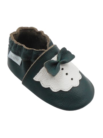 Basrakids Dunkelgrüne Baby-Leder-Laufschuhe, mit rutschfester Sohle - Schleifenmotiv