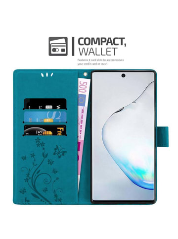 cadorabo Hülle für Samsung Galaxy NOTE 10 Blumen Design in FLORAL BLAU