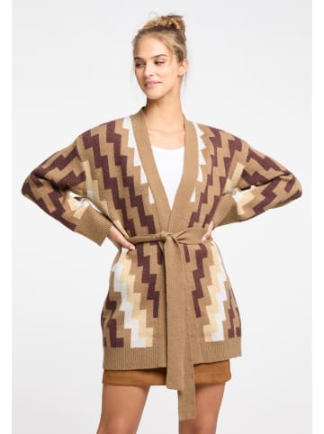 VIRITA Women Offener Strickcardigan in Braun Mehrfarbig