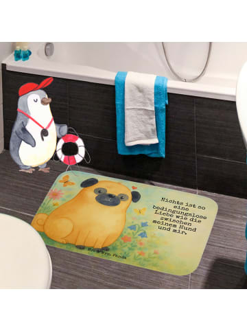 Mr. & Mrs. Panda Duschmatte Mops Design mit Spruch in Weiß