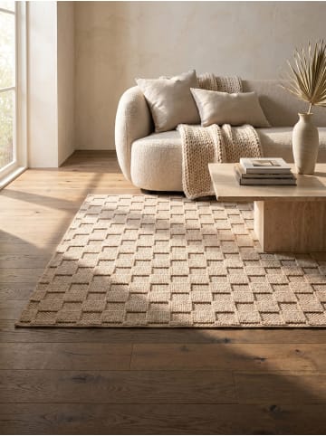 KADIMA DESIGN Flachgewebe-Teppich Schachbrett Grafisch Modern Pflegeleicht in Beige
