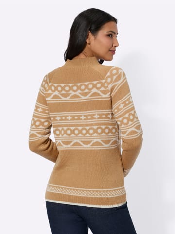 Sieh an! Stehkragenpullover in camel-champagner-gemustert