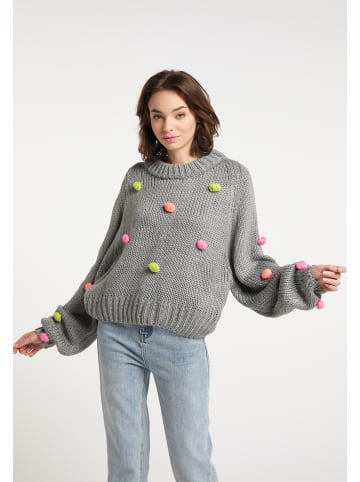myMo Damen Strickpullover in Grau Mehrfarbig