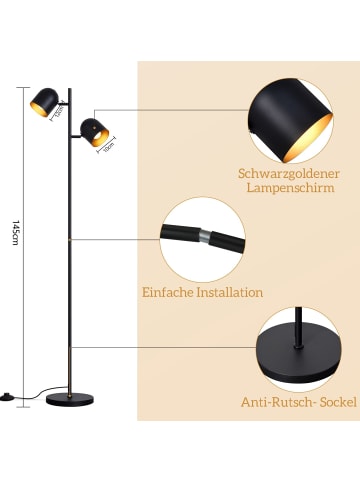 ZMH Stehlampe 2-flammige E14 in schwarzgold Metall