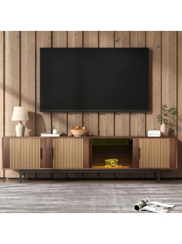 ABRIHOME LED TV-Schrank mit geschnitzter Oberfläche und Türen aus gehärtetem Glas