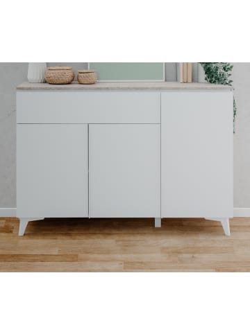 Furn.Design Sideboard weiß, Sandstein 133 cm, Kommode 3-türig