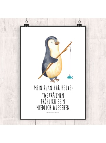 Mr. & Mrs. Panda Bild Pinguin Angler mit Spruch in Weiß