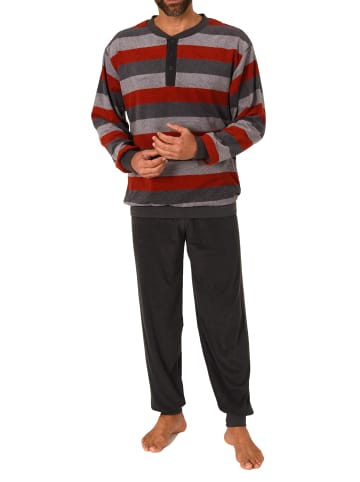 NORMANN Frottee Schlafanzug Bündchen Blockstreifen - 81359 in rot