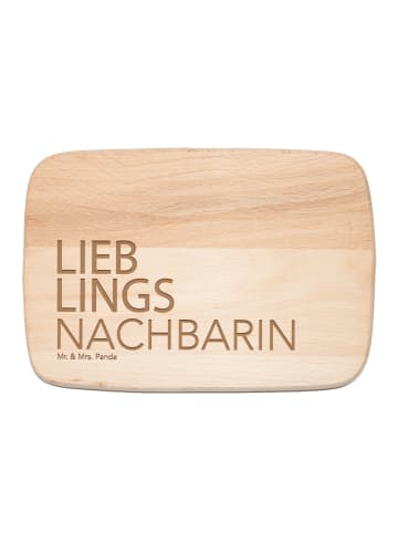 Mr. & Mrs. Panda Massivholz Schneidebrett Nachbarin mit Spruch in Transparent