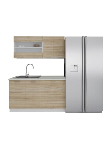VCM  Singleküche Einbauküche Küchenzeile 140cm Esilo in Weiß / Sonoma-Eiche