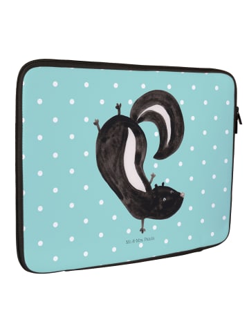 Mr. & Mrs. Panda Laptop Hülle Stinktier Handstand ohne Spruch in Türkis Pastell