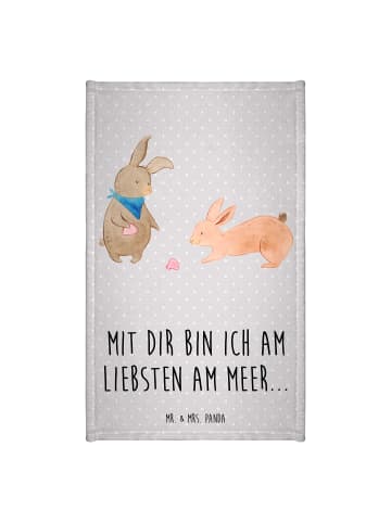 Mr. & Mrs. Panda Handtuch Hasen Muschel mit Spruch in Grau Pastell